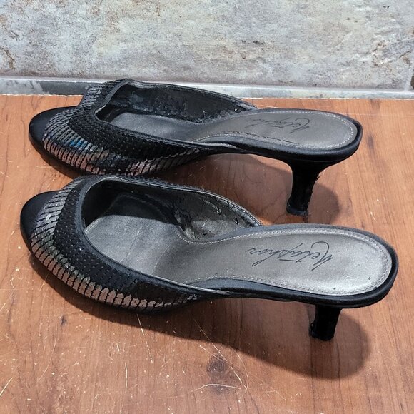 Metaphor Womens Open Toe Heel Shoes Size 8.5 Black Silver Sequins - Picture 12 of 12